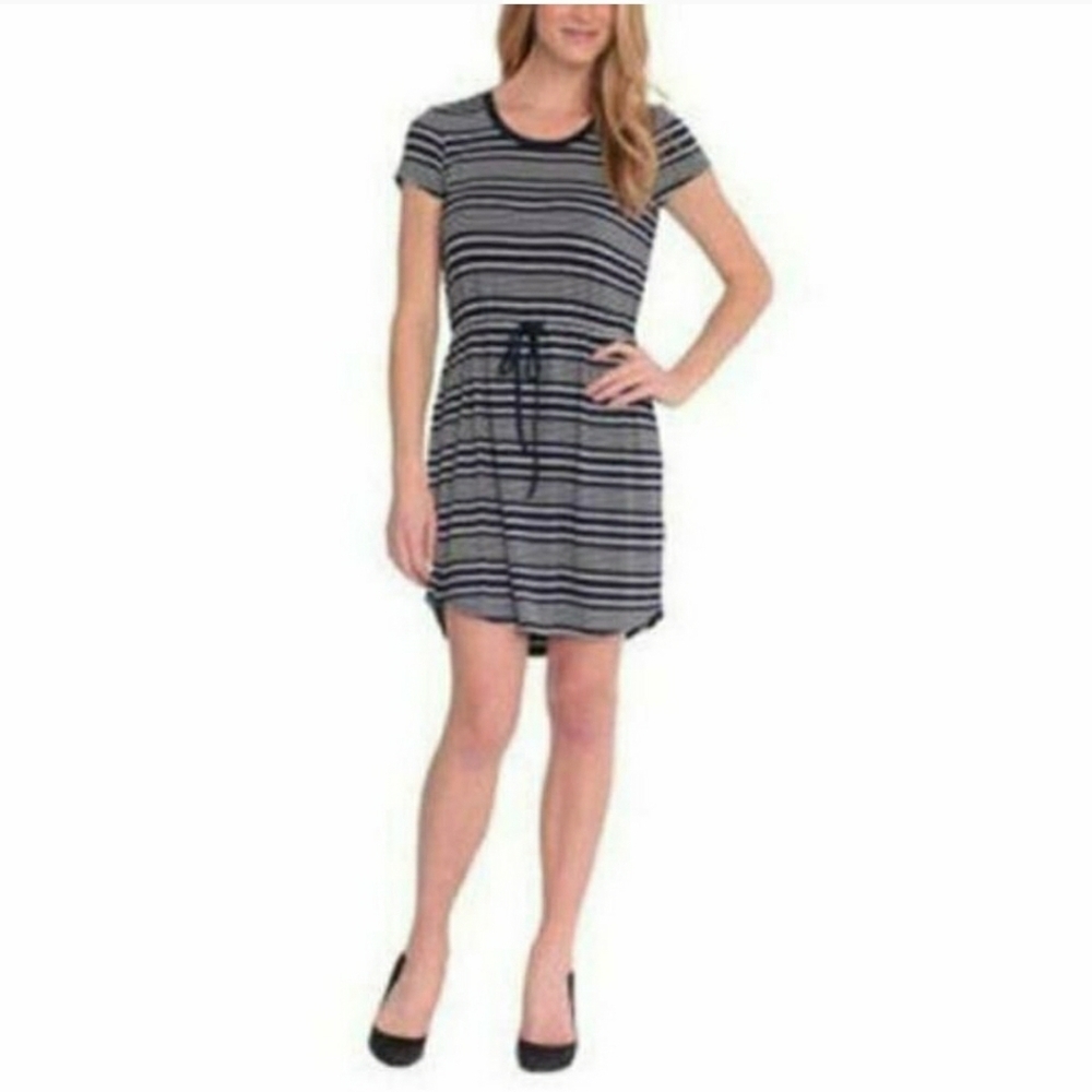 Olive & Oak Women's Navy & Gray Stripe Drawstring Waist Shirt Dress, Size M